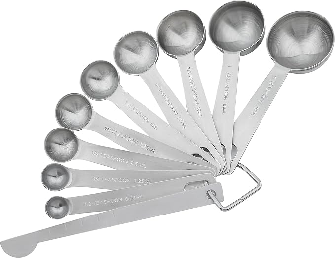 Measuring Cups and Spoons Set, 18/8 Stainless Steel 8 Measuring Cups and 9 Measuring Spoons with Leveler and Measurement Enquivalents, Kitchen and Baking Measure Cups Spoons Set of 19
