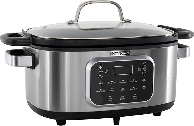 Chef'sChoice Multicooker, Large 6-Quart Capacity Multipurpose Non-Stick Vessel and Variable Temperature Control with Keep Warm and 12 Cooking Presets, 1300-Watts, Stainless Steel