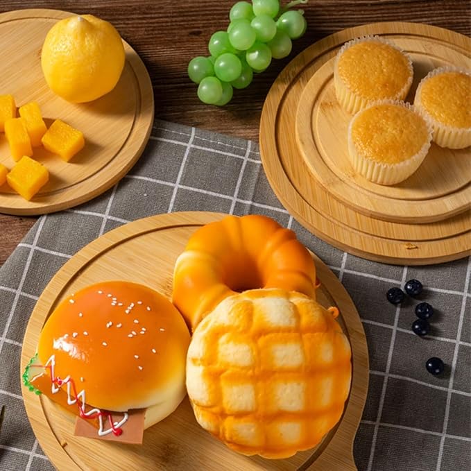 6 Pack Pizza Board Set – Premium Wooden Pizza Plates for Serving & Cutting, Round Bamboo Pizza Plate with Handle, Durable & Lightweight for Home & Restaurant (Up to 13 Inches),12inch
