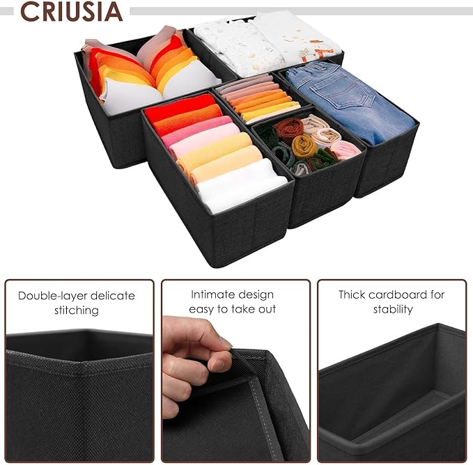 Criusia 14 Set Underwear Drawer Organizer, Foldable Underwear Drawer Organizer and Closet Dividers,Storage Box for Clothes, Socks, Underwear
