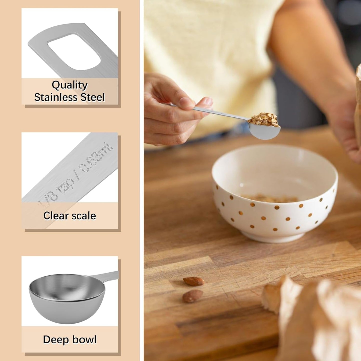 1PCS 1/8tsp (0.63ml) Single Measuring Spoon, Stainless Steel Individual Teaspoons Only