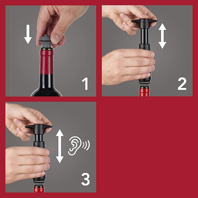 Vacu Vin Wine Saver Pump Pink with Vacuum Wine Stopper - Keep Your Wine Fresh for up to 10 Days - 1 Pump 2 Stoppers - Reusable - Made in the Netherlands