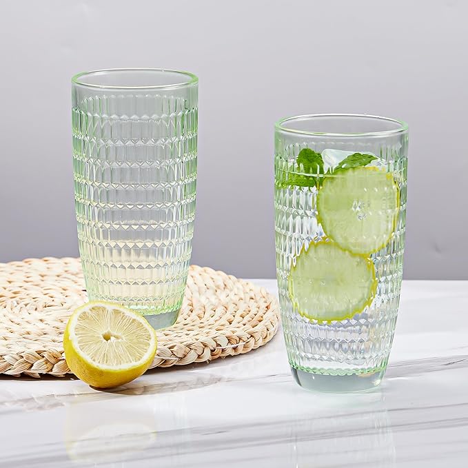 CREATIVELAND Highball Beverage Glasses Set of 6 Romantic Colored Thick & Heavy Base Big Capacity 14.87oz|440ml, Drinking Glass Tumblers for Iced Tea, Water, Soda & Juice and Cocktails