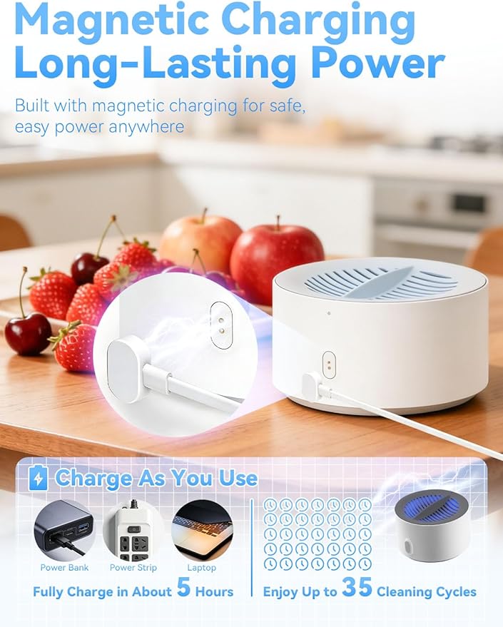Fruit and Vegetable Cleaner - 3-Minute Clean, Fruit Washer with Electrolysis Purifier Technology, Magnetic Charging, Portable Wireless Veggie Wash for Washing Fruits, Vegetables, Rice, Meat (1PCS)
