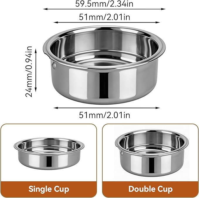 Stainless Steel Coffee Filter, 51mm Double Layer Pressurized Filter Basket Espresso Filter Basket Espresso Machine Parts for Portafilter Coffee Machine(Double Cup)