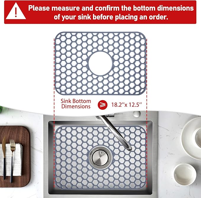 Bestjing Silicone Sink Protectors for Kitchen Sink with Center Drain -18.2"x12.5" Kitchen Accessory, Non-Slip Heat Resistant Mat for Bottom of Farmhouse Porcelain Stainless Steel, Dishwasher Safe