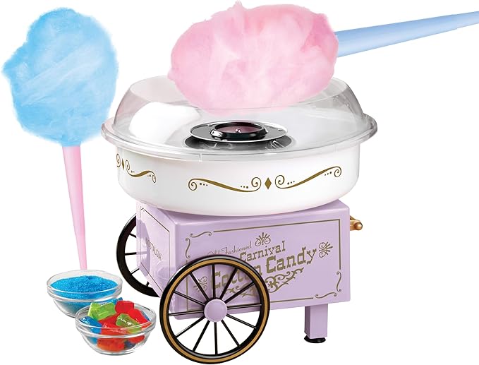 Nostalgia Vintage Hard and Sugar Free Candy Countertop Cotton Candy Maker, Includes 2 Reusable Cones And Sugar Scoop – Lavander