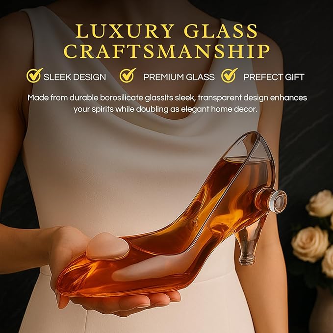 The Wine Savant Stiletto Decanter with Stopper Handcrafted Borosilicate Glass Barware Centerpiece Display - 13 oz Clear