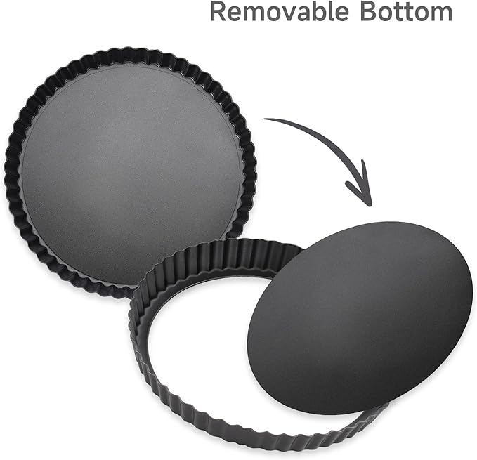 Tart Pan Removable Bottom - 9.5 Inch Non-Stick Carbon Steel Pie Pan for Baking Tarts, Pies, Quiches, Brownies, Quiche Baking Dish with Fluted Edges, Fruit Tart Mold