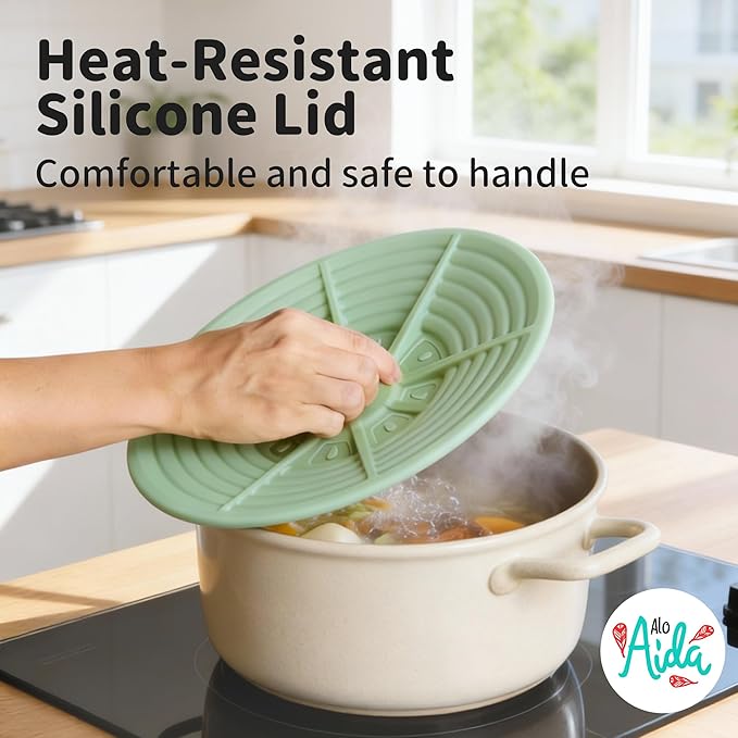 Universal Silicone Pot Lid for Pots and Pans, Food-Grade Silicone, BPA Free, Splatter Guard, Spill-Proof, Heat Resistant, Large 7–12 Inch for Frying Pans, Woks & Cookware – Green