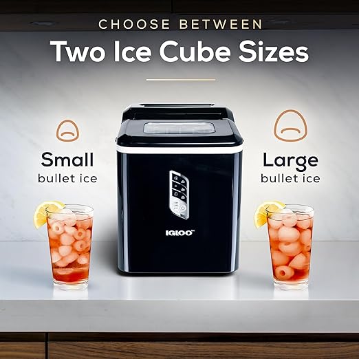 Igloo Handled Portable Ice Maker with Scoop - Ice Maker with LED Control Panel & 1 Quart Water Tank - Ice Cube Maker Produces 26 Lbs. of Ice in 24 Hours with 9 Large or Small Cubes In 7 Minutes- Black