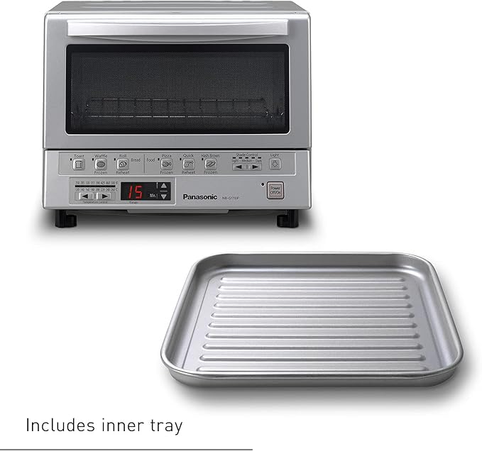 Panasonic FlashXpress Toaster Oven Countertop, 4-Slice Small Toaster Oven Compact Size with Double Infrared Heating, 6 Auto Cook Options and Precise Temperature Control, 1300W - NB-G110P (Silver)