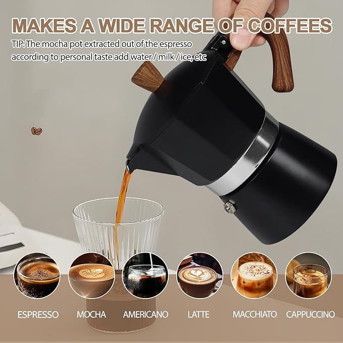 Aluminum 3 Cup 150ml Moka Pot Express Coffee Maker Stovetop Espresso Colorful Coffeemaker Italian Classic Style Brewing Greca Cafe Mocha Machine for Cafeteras Lover Camping Travel and Home Use 5oz