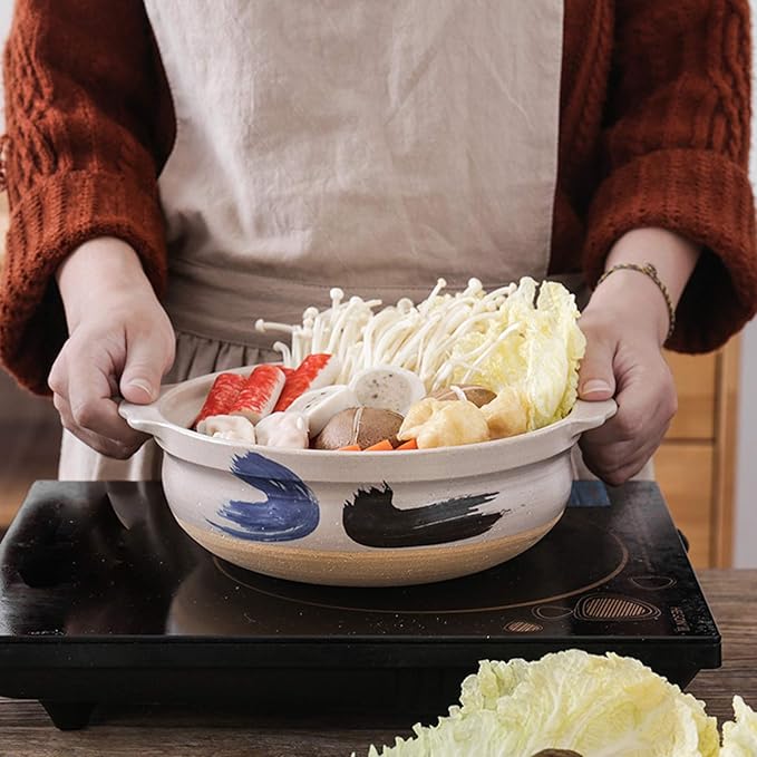 Donabe Japanese Casserole Pot Heat Resistant Ceramic Casserole With Lid Clay Rice Cooker Pot Casserole Clay Pot Slow Stev Saucepan Health Saucepan,C,1.2L
