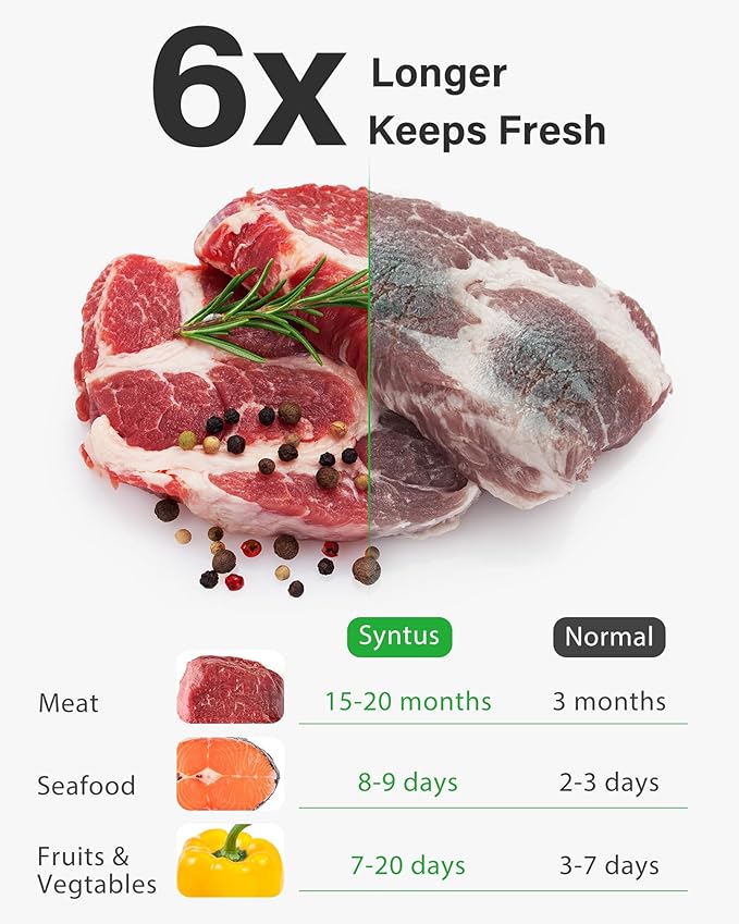Syntus Vacuum Sealer Bags for Food, 50 Count Quart 8" x 12" Commercial Grade PreCut Bag, BPA Free Food Vac Bags for Storage, Meal Prep or Sous Vide