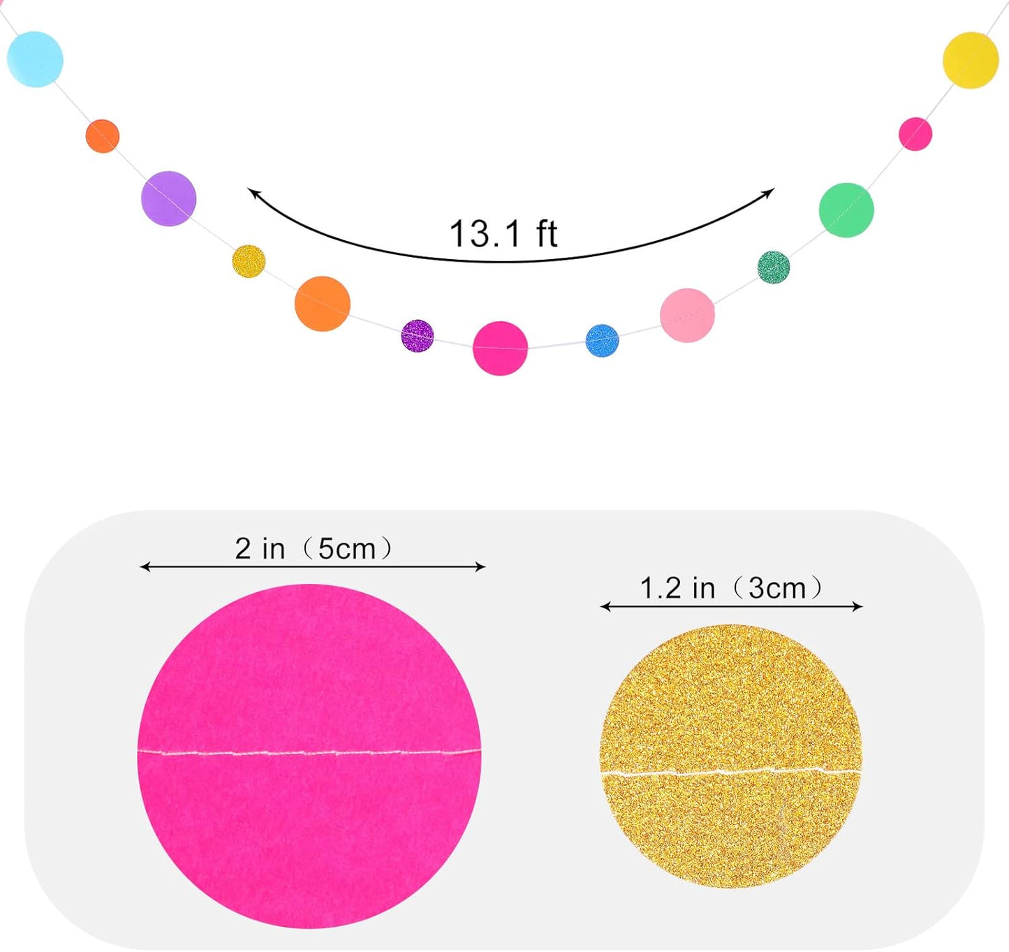 Outus 20 Pieces Colorful Dots Paper Garland Round Glitter Garland Hanging Confetti Streamers Backdrop Decoration for Birthday Classroom Candy Sprinkles Trunk or Treat Party (Rainbow)