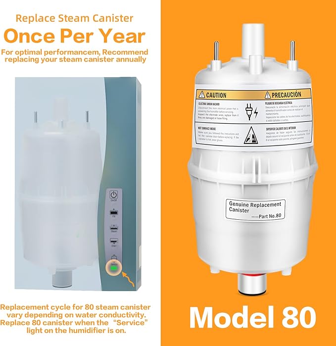 Upgrade 80 Steam Canister for Aprilaire Steam Humidifier Models 800, 801, 865, 866, 80 Replacement Canister OEM Substitute for Aprilaire Canister, 2 Pack
