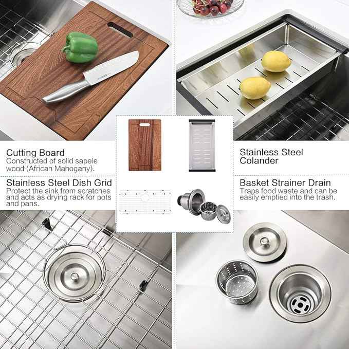 33 Inch Farmhouse Sink Workstation -VOKIM 33X22 inch Farm sink Stainless Steel 16 Gauge Ledge Workstation Flat Apron-front Single Bowl Farm Kitchen Sink