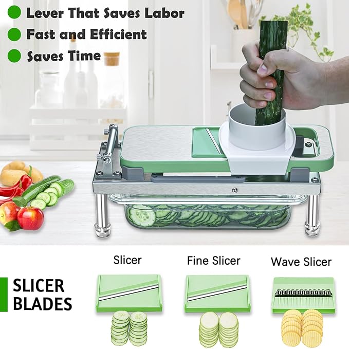 Stainless Steel Vegetable Chopper with 10 Blades - Mandoline Slicer-Pro Food Chopper with Container - Veggie Salad Onion Chopper - Potato Dicer - Tomato Cutter - Cheese Grater