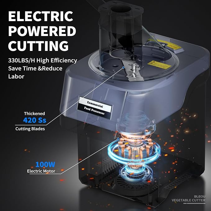 BLEOU 5-in-1 Electric Vegetable Chopper, 330LBS/H Commercial Food Processor Veggie Dicer Slicer with Magnetic Safety Lid, Non-Slip Base & Stainless Steel Blades for Restaurant Home Kitchen