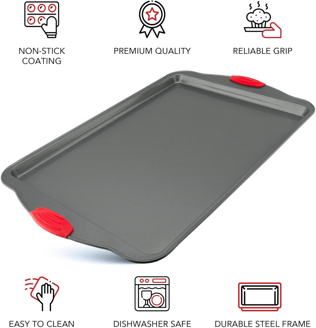 Boxiki Kitchen Non-Stick Baking & Cookie Sheet Pan Non-Toxic 11x14 Inch Rimmed Carbon Steel Baking Sheet. Dent, Warp and Rust Resistant. Heavy Gauge Steel Oven Baking Sheet. 1 Tray.