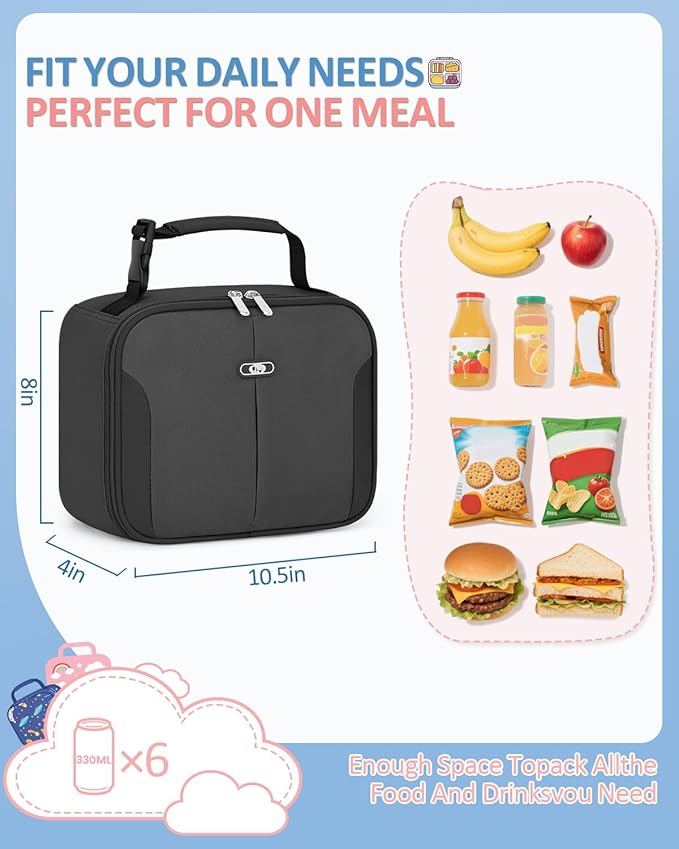 Capolo Insulated Lunch Box for Kids, Cute Thermal Lunch Bag for School, Reusable Lunch Tote for Boys and Girls, Durable Cooler Bag with Easy Grab Handle, Lightweight and Easy to Clean Meal Bag, grey