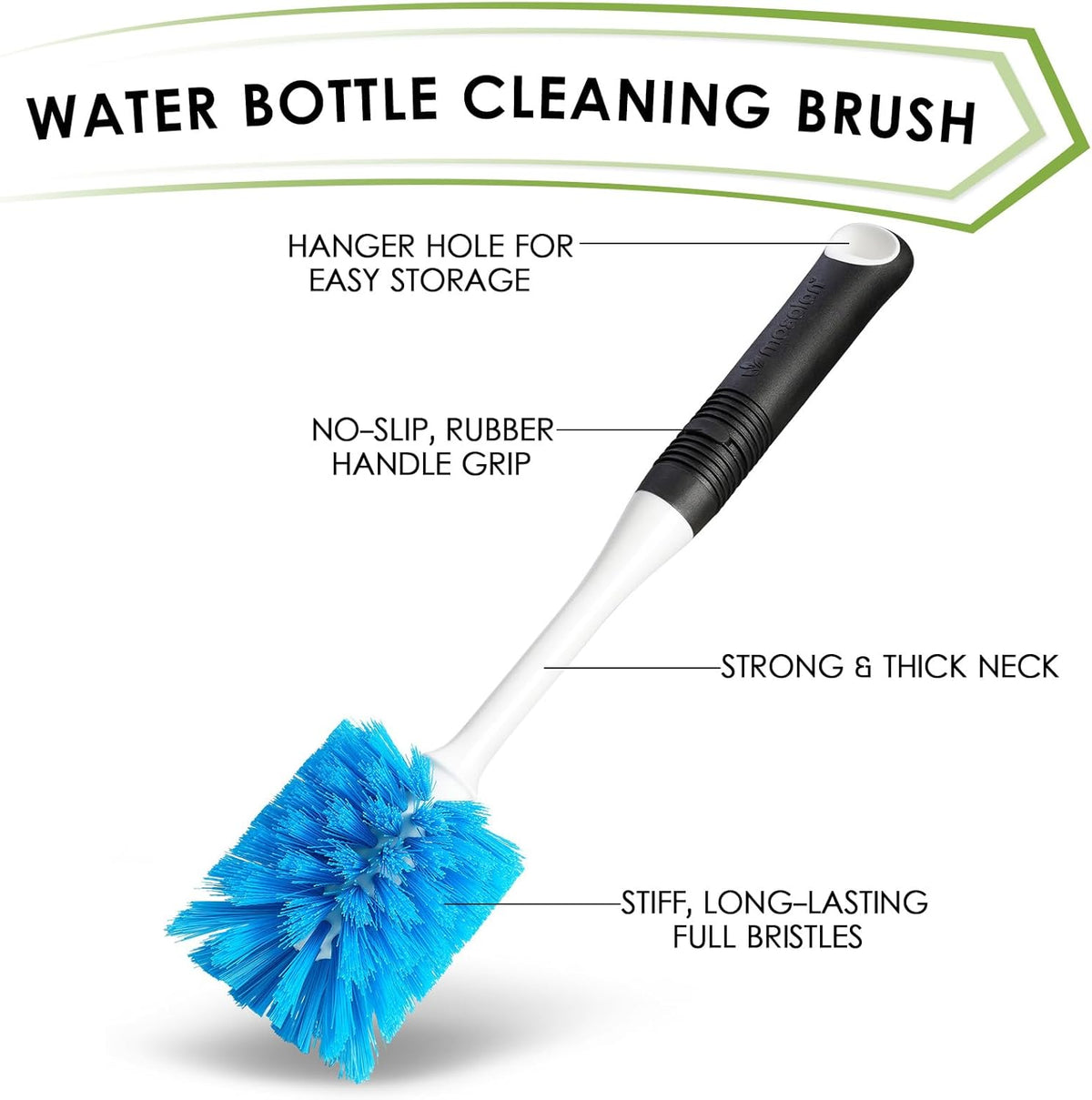 Dish Brush Set of 3 with Water Bottle Brush, Dish Scrub Brush and Scrubber Brush, Long Handle Kitchen Scrub Brushes for Dishes, Bottles, Cups, Pots, Pans and Sinks, Flat Head