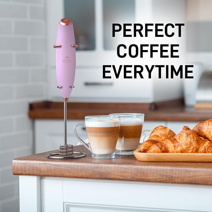 Zulay Kitchen Patented Tornado Triple Whisk Milk Frother with 4 Duracell Batteries – Handheld Foam Maker for Coffee, Lattes, Matcha & Hot Chocolate – Rich, Creamy Froth in Seconds - Rose Gold