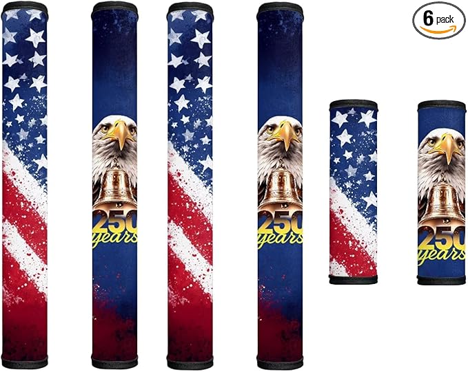 Fridge Door Handle Covers Set of 6 Kitchen Appliance Decor Handles Glove Anti-Slip Protectors 4th of July Refrigerator Decor Accessories, American Flag Eagle 250 Years Print