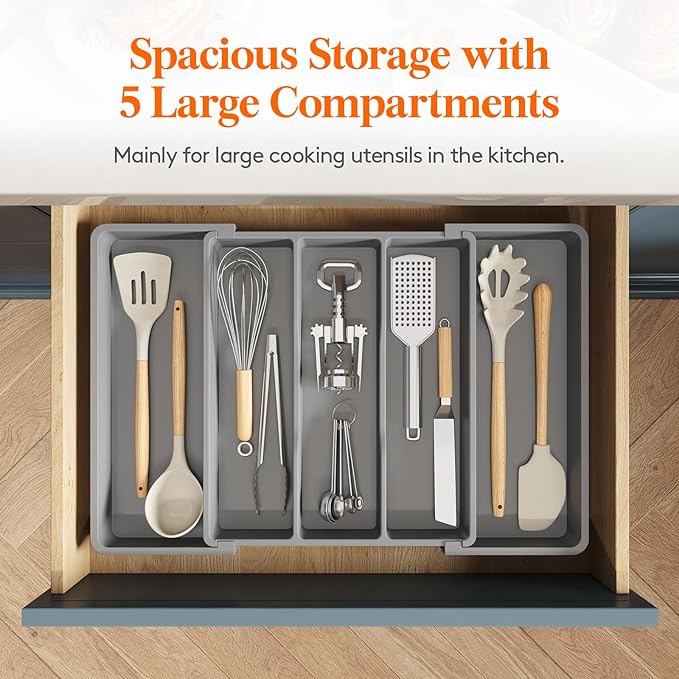 Lifewit Utensil Organizer for Kitchen Drawers, Expandable Cooking Utensil Tray, Adjustable Cutlery Silverware Flatware Holder