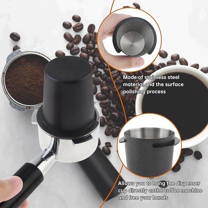 2 Pcs Coffee Dosing Cup 58mm, Stainless Steel Dosing Cup Compatible with All 58mm Portafilter, Stainless Steel Espresso coffee Dosing Cup (2, Black, 58mm)