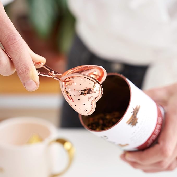 Pinky Up Heart Shaped Tea Ball, Reusable Loose Leaf Tea Infuser, Brew Tea with Ease, Stainless Steel, Rose Gold