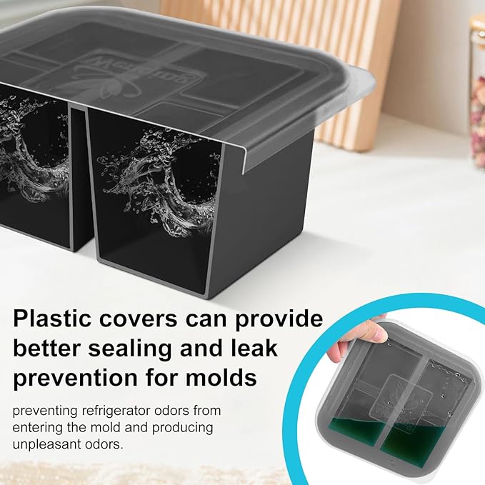 Silicone Freezer Tray with Lid 4 Pack Silicone Freezer Molds Ice Cube Tray Makes 8 Perfect 1 Cup Portions Soup Cubes Meal Prep Containers- Oven & Dishwasher Safe