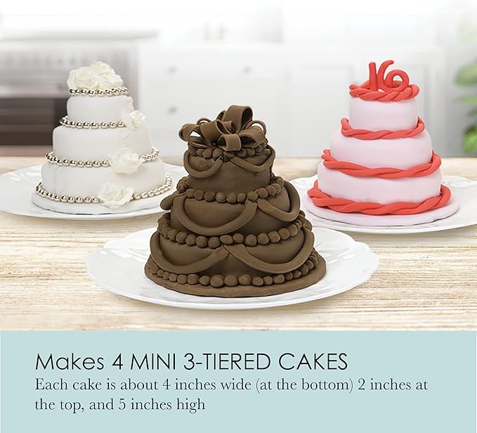 Chicago Metallic Mini Multi-Tier Round Cake Pan, Makes 4 Individual 3-Tier Celebration Cakes, Professional Grade Non-Stick Bakeware for Weddings, Showers, Parties (Pack of 3)