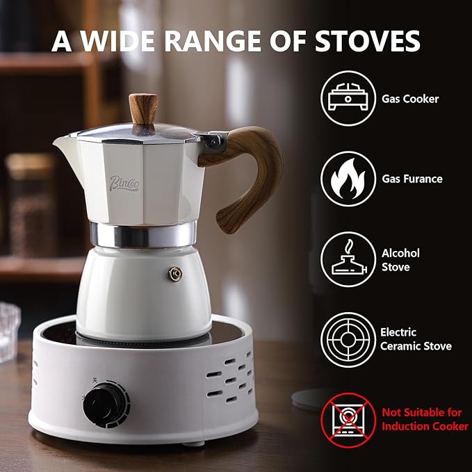 Bincoo Espresso Maker Stovetop,Camping Moka Pot 2 Cup/120ML,Stove Top Espresso Italian Coffee Maker,Easy to Use (Red)