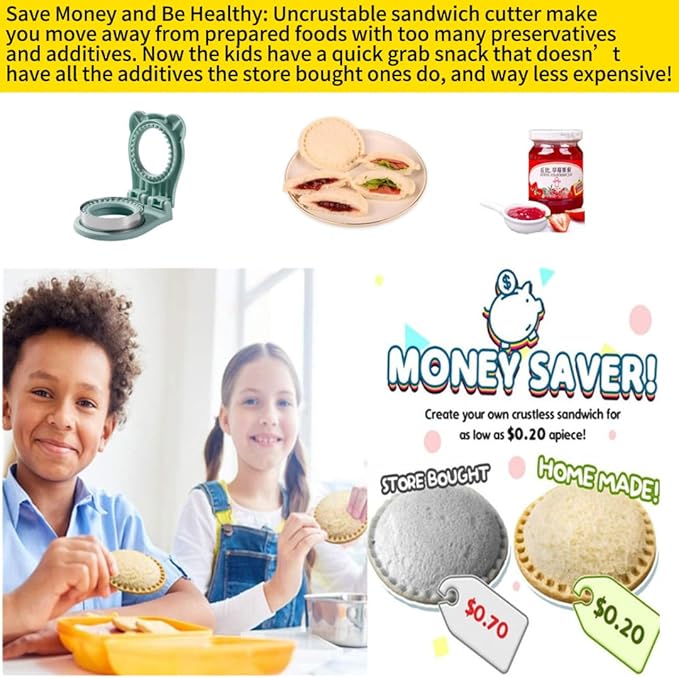 CHICHAUS Uncrustable Sandwich Maker, Sandwich Pocket Circle Shape Cutter & Sealer for Kids Breakfast and Lunchboxes, Light Blue, 3.7Inch