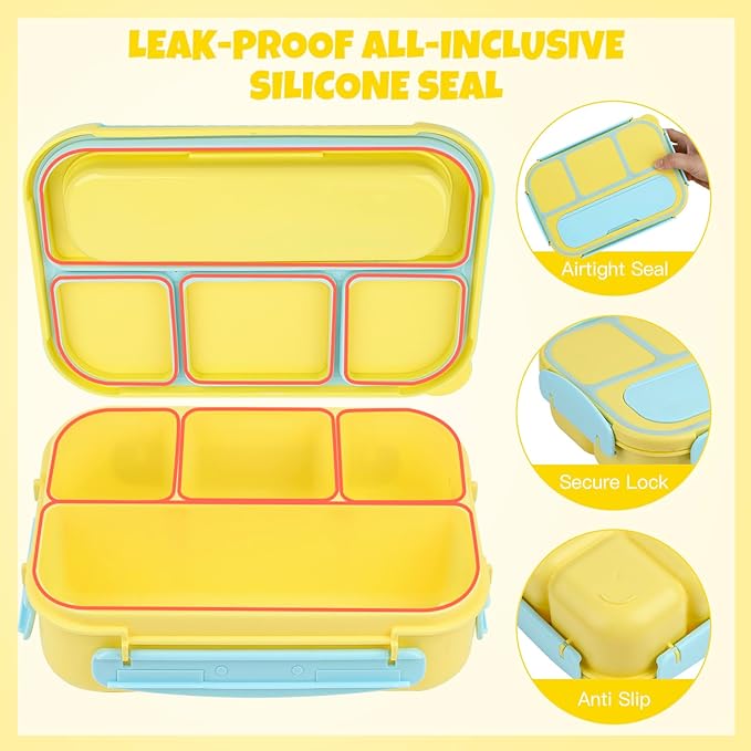 MaMix Bento Lunch Box for Adults/Kids/Students - 1300ML 4-Compartment Container (Yellow)