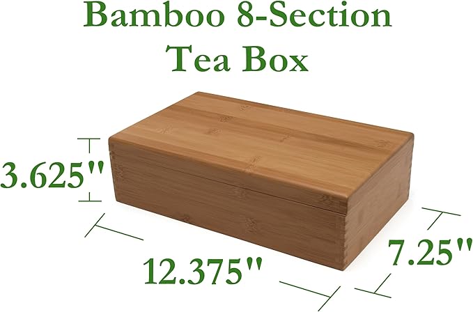 Lipper International 8188 Bamboo Wood Tea Box with 8 Compartments, 12-3/8" x 7-3/8" x 3-3/5"