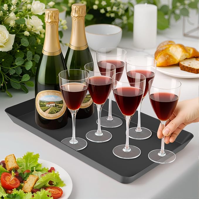 WOWBOX 6 pcs Serving Tray for Entertaining, Serving Platters for Snacks, Fruit, Cookies, Dessert, Reusable Plastic Trays for Serving Food, (White, Black, Green, Red, Purple, Blue)