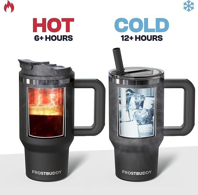 Frost Buddy Thicc Buddy - 16 oz Stainless Steel Vacuum Insulated Tumbler with Lid and Straw for Water - Travel Mug Cupholder Friendly - Gifts for Women Men Him Her (Royal)