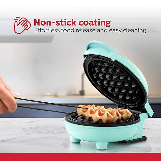 Holstein Housewares Personal/Mini Waffle Maker, Non-Stick Coating, Mint - 4-inch Waffles in Minutes, Ideal for Breakfast, Brunch, Lunch or Snacks