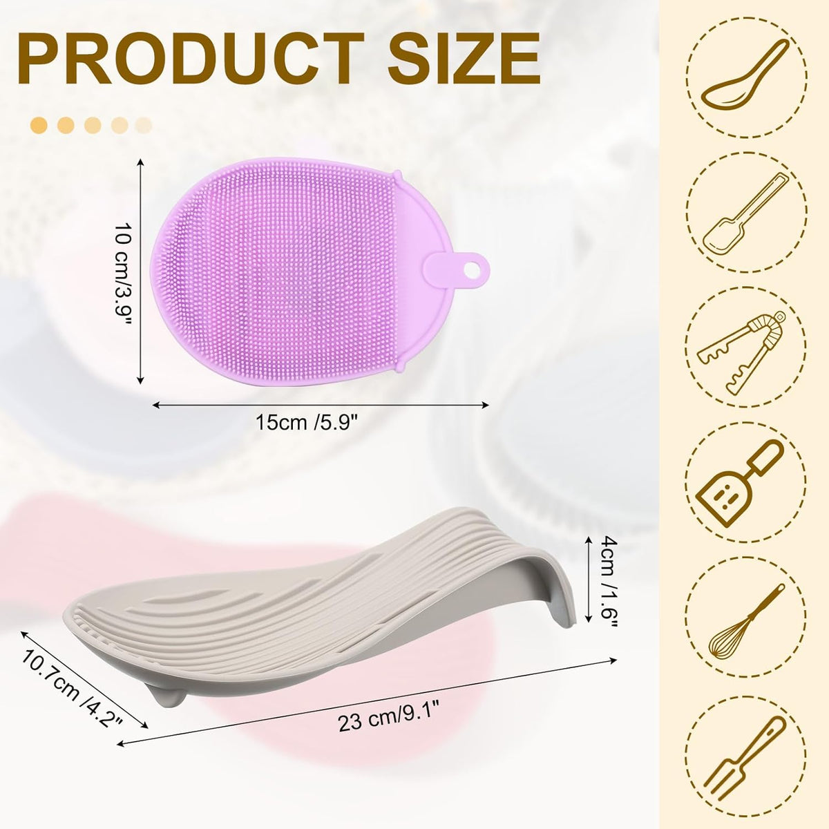 uxcell 1 Set Silicone Spoon Rest for Stove Top, Silicone Spoon Holder for Cooking Spatula, Ladle, Brush Khaki/Purple