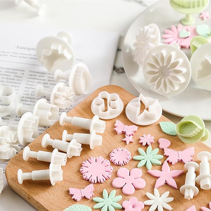 1 Set Butterfly Shape Fondant Flower Cutter, White Flower Plunger Cookie Cutter, Cake Decorating Tools, Dessert And Candy Sculpting Tools