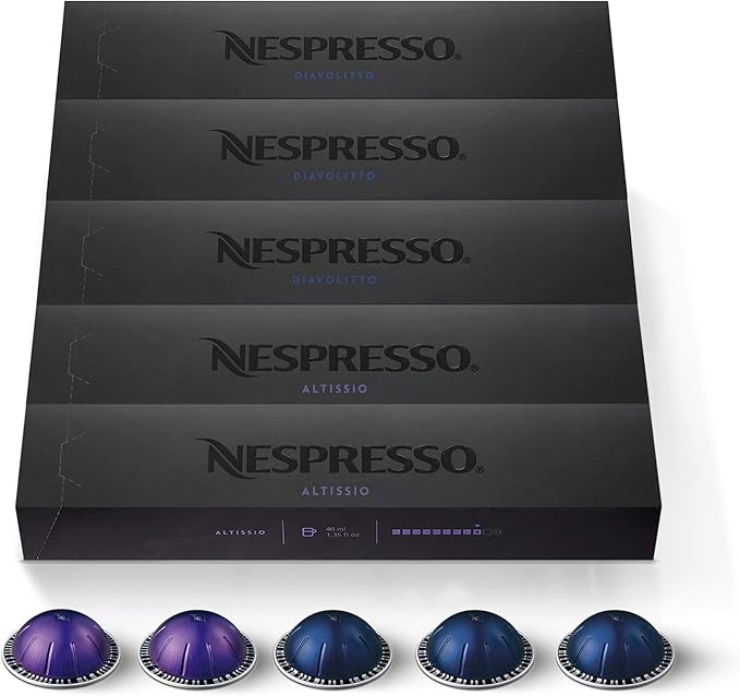Breville Nespresso Vertuo Coffee and Espresso Machine, Matte Black & Capsules VertuoLine, Espresso Variety Pack, Medium and Dark Roast Espresso Coffee, 50 Count Coffee Pods, Brews 1.35 Ounce
