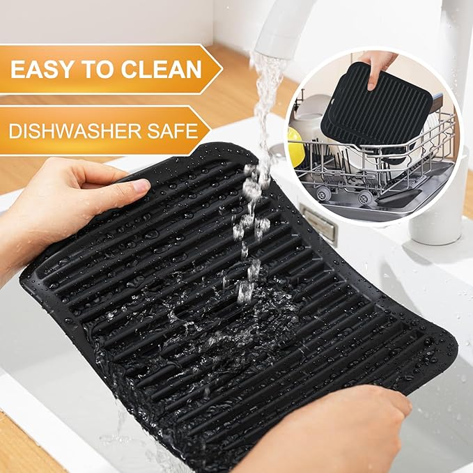9"x12" Large Silicone Trivets for Hot Pots and Pans, Hot Dishes, 2 Non Slip Heat Resistant Mats for Countertop Table, Silicone Pot Holders Hot Pads for Kitchen, Food Grade & BPA Free, Black