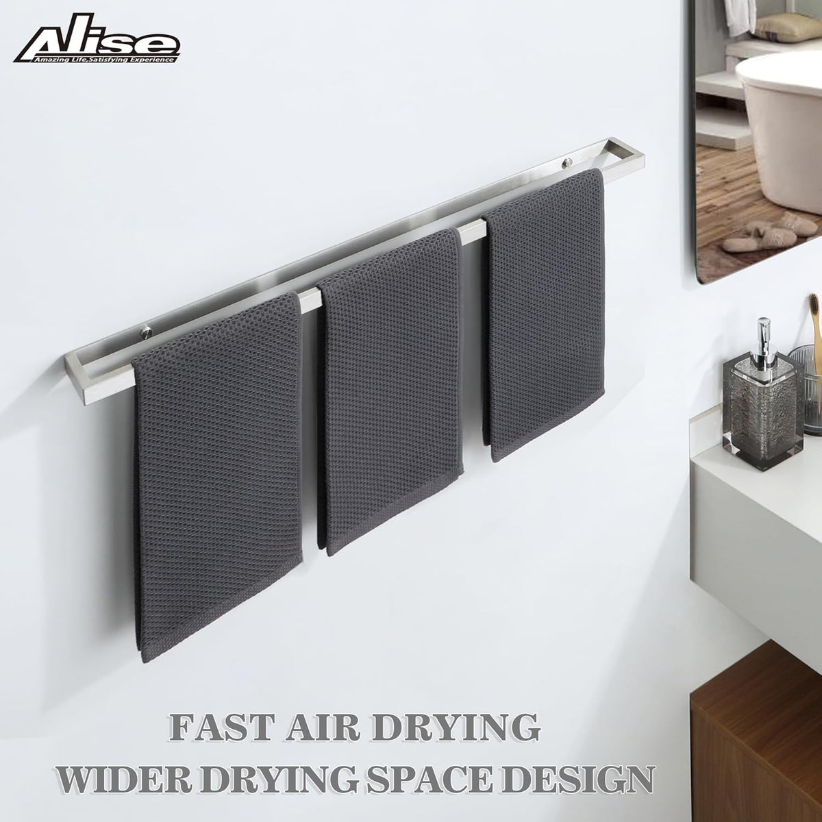 Alise Bath Towel Bar,Wall Mount Towel Holder Towel Rack Towel Hanger for Bathroom Lavatory,28 Inch SUS304 Stainless Steel Towel Rail,Brushed Finish GJF070-LS