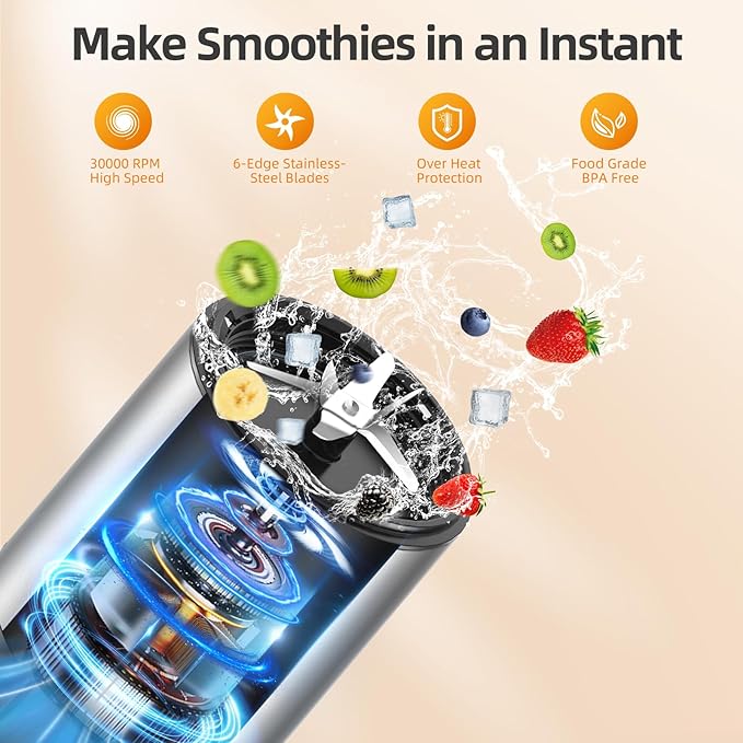 Smoothie Blender, 1500W Personal Blender for Smoothies, Shakes and Nutrient Extractions with 27oz*2 Portable Cup and Lid