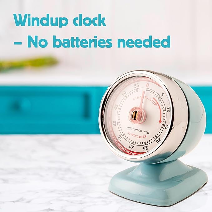 Kikkerland Vintage Streamline Timer – Retro Decor for Home & Kitchen – Windup Timekeeper in Blue
