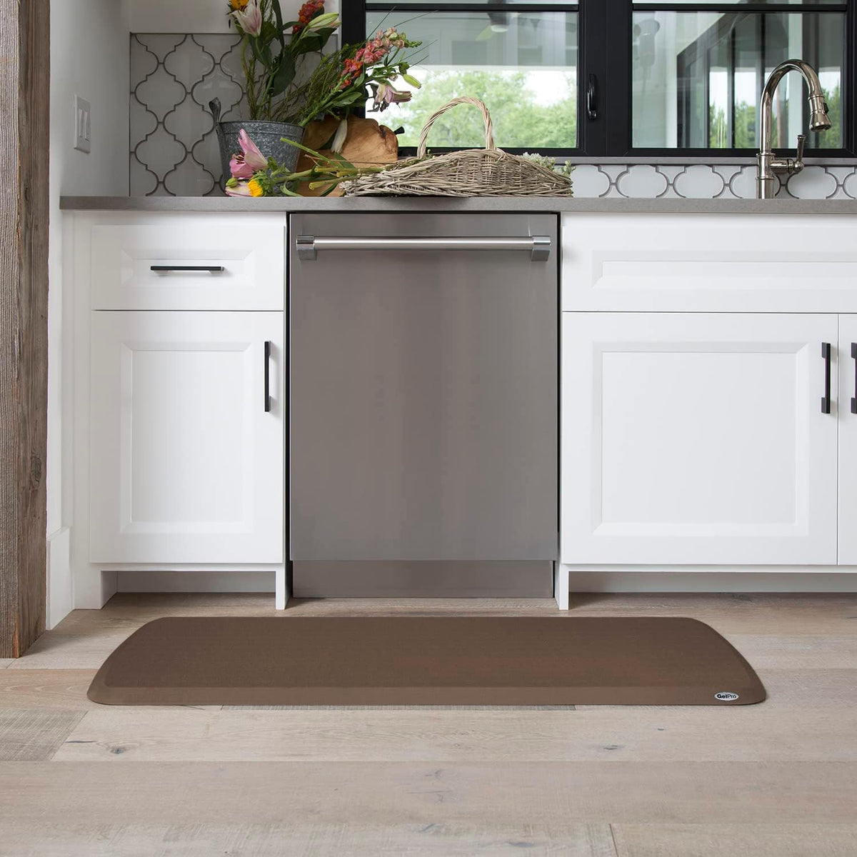 GelPro Elite Premier Gel & Foam Cushioned Anti-Fatigue Kitchen Floor Comfort Mat, Padded Stain-Resistant, Waterproof, Non-Slip Comfort Padded Desk/Office Mat, 20" x 48", Linen Truffle