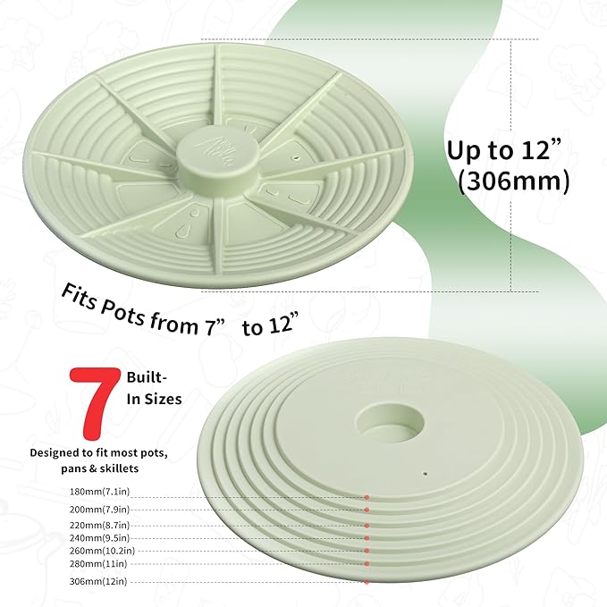 Universal Silicone Pot Lid for Pots and Pans, Food-Grade Silicone, BPA Free, Splatter Guard, Spill-Proof, Heat Resistant, Large 7–12 Inch for Frying Pans, Woks & Cookware – Green